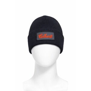 NWT Carhartt Mens Knit Cuffed Beanie Black Orange Script Logo Patch Hat  Adult